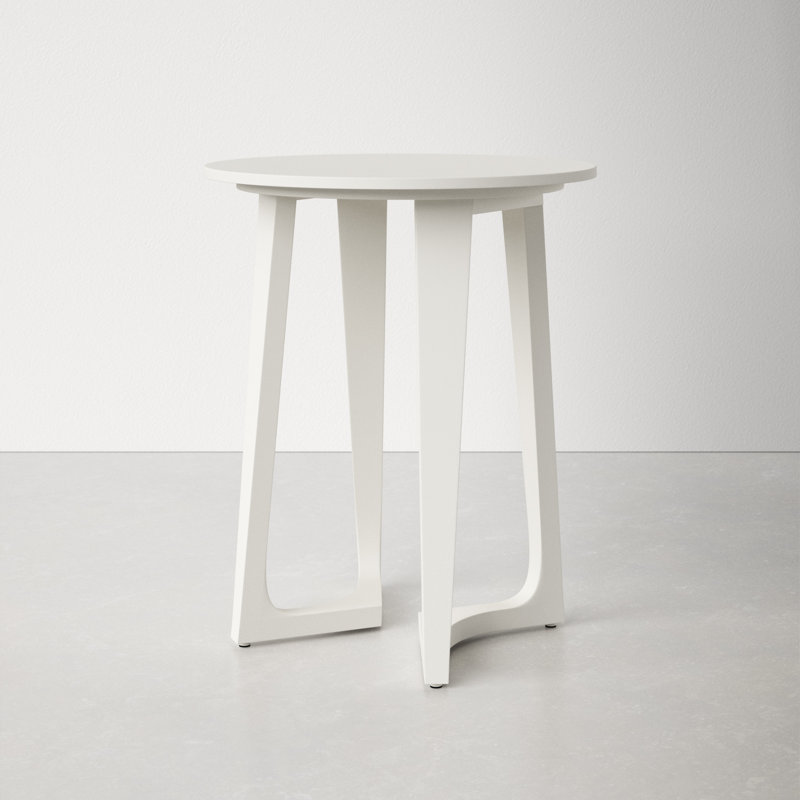 White Round Solid Wood Trestle Side Table