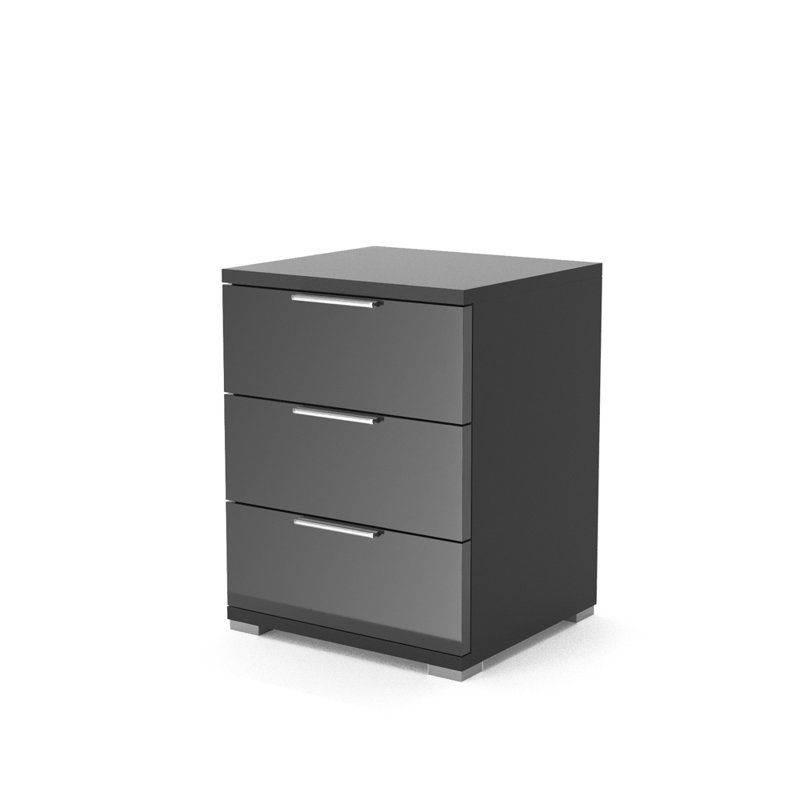Machias 3 Drawer Bedside Table, High-Gloss Black
