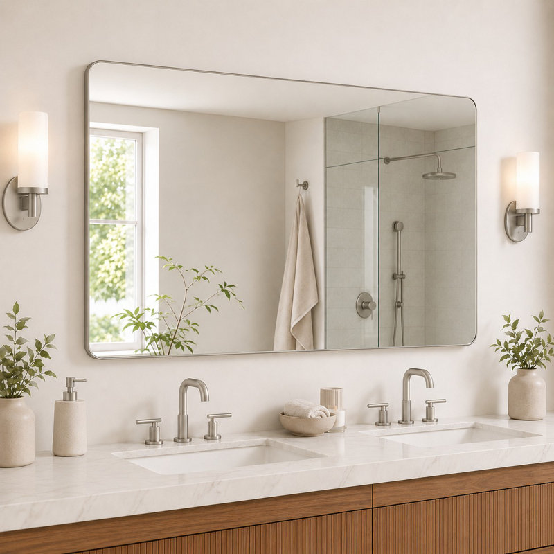 Leyat Modern Rectangle Metal Frame Wall Mirror for Bathroom, 60" x 36" , Brushed Nickel