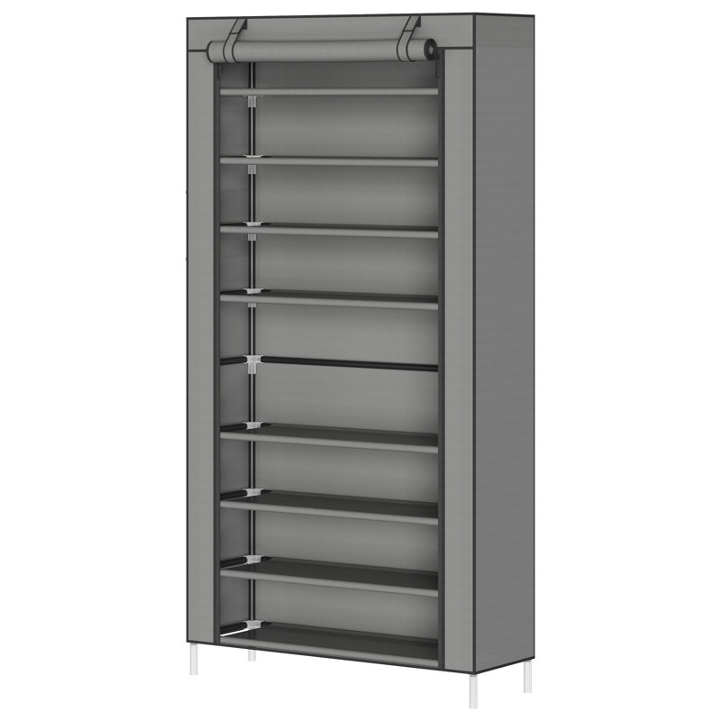 Range-chaussures à 9 niveaux avec housse anti-poussière, grand rangement autoportant - gris
