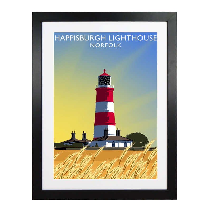 Happisburgh Lighthouse by Richard O'Neil - Print, Black Wood Frame, 43.5 cm H x 33.5 cm W x 2.2 cm D