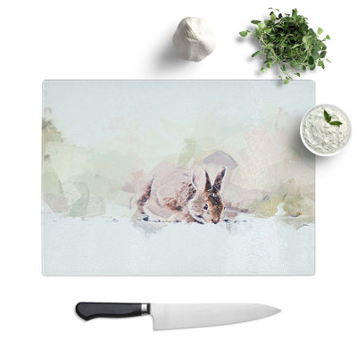 Tempered Glass Rabbit Grazing Chopping Board