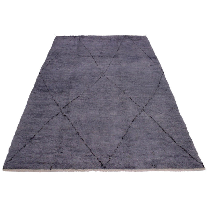 Tapis géométrique gris en laine noué à la main 8 pi x 10 pi 1 po Okanogan