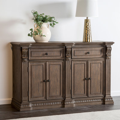4 Doors And 2 Drawers Wooden Server With Fluted Posts In Weathered Oak