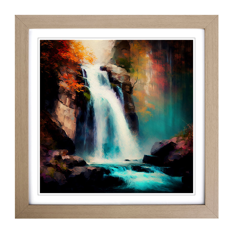 Waterfall Impressionism - Framed Print, Oak