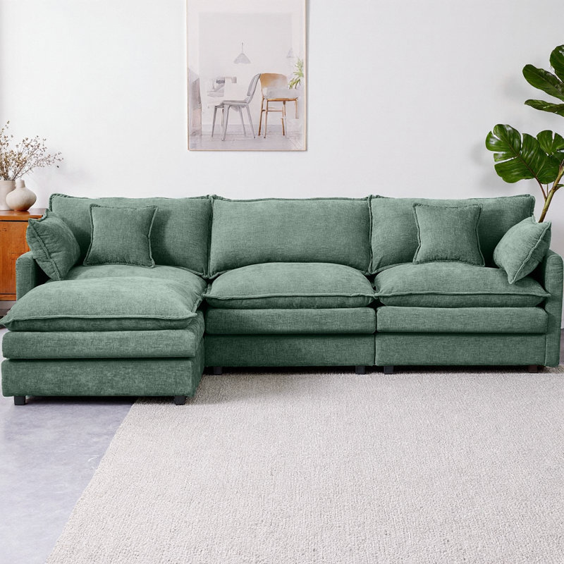 CloudHaven 102" L-Shaped Modular Sectional Sofa with Movable Ottoman, 3-Seater Cloud Couch with Chenille Fabric & High-Resiliency Foam, DIY Combination, Easy Assembly Required