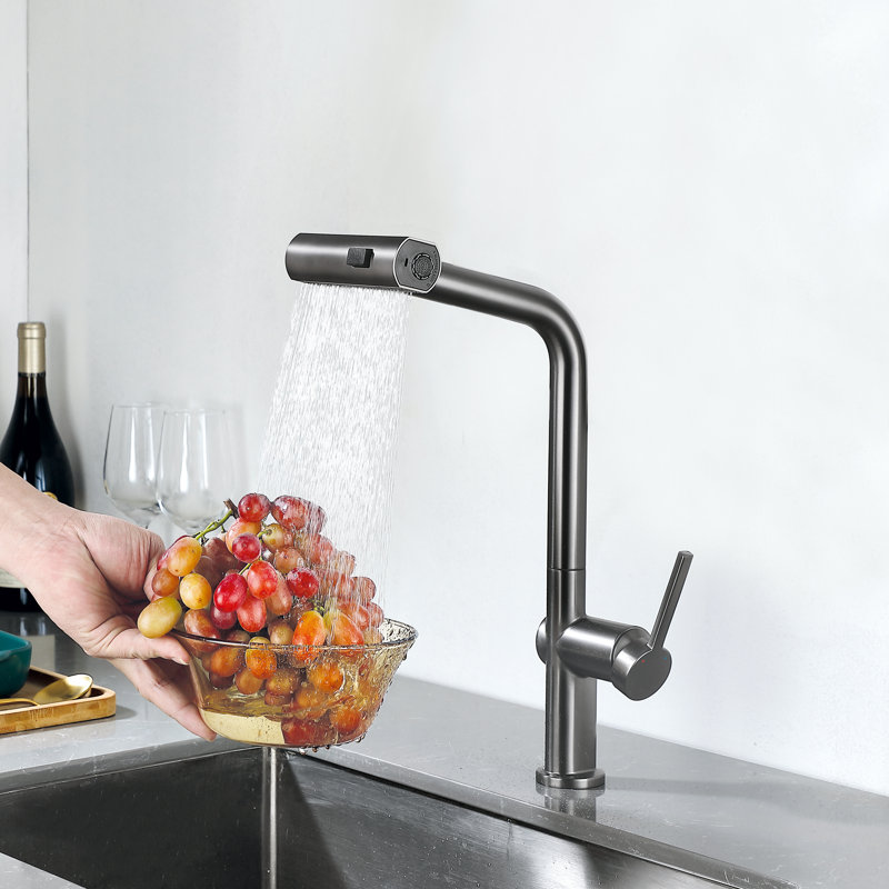 Robinet de cuisine à une poignée et douchette extractible en gris graphite