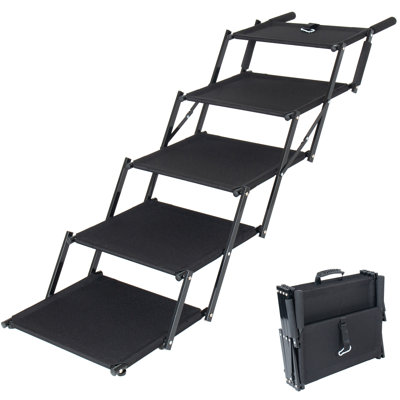 Très grand escalier pliable pour chien, rampe pour animal de compagnie avec surface antidérapante et poignée en mousse souple, escalier pour chien pour voitures, lits hauts, camion, supporte jusqu'à 250 lb, 5 marches