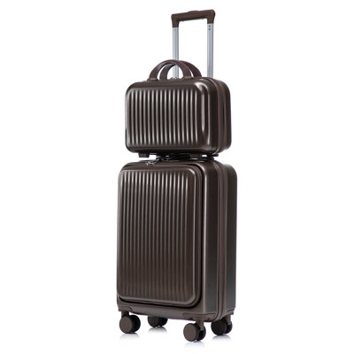 14"/20" 2 pcs/set in ABS Spinner Wheel Luggage, with Combination Lock and Front Opening Design, 14" Cosmetic Case, Suitable For Travel Vacations / Business Trips / Campus Life
