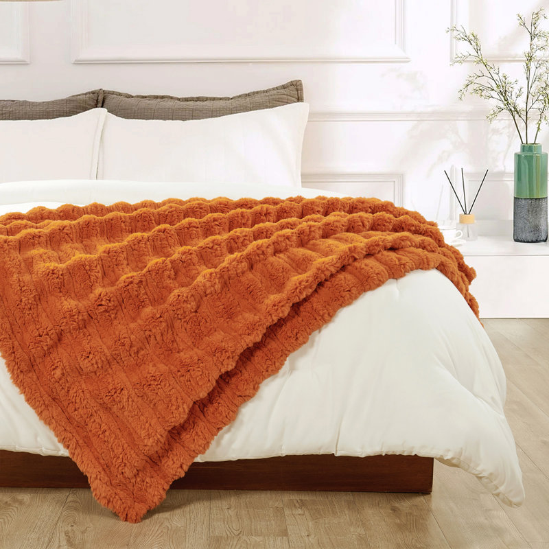 Jeté en fausse fourrure, Orange brûlé, L 50 po x L 60 po