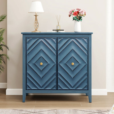 Geometric Embossed Storage Cabinet With Magnetic Doors, Matte Vintage Finish, Handle-Free Design, Raised Legs For Easy Cleaning, Entryway Sideboard Cabinet For Living Room & Bedroom