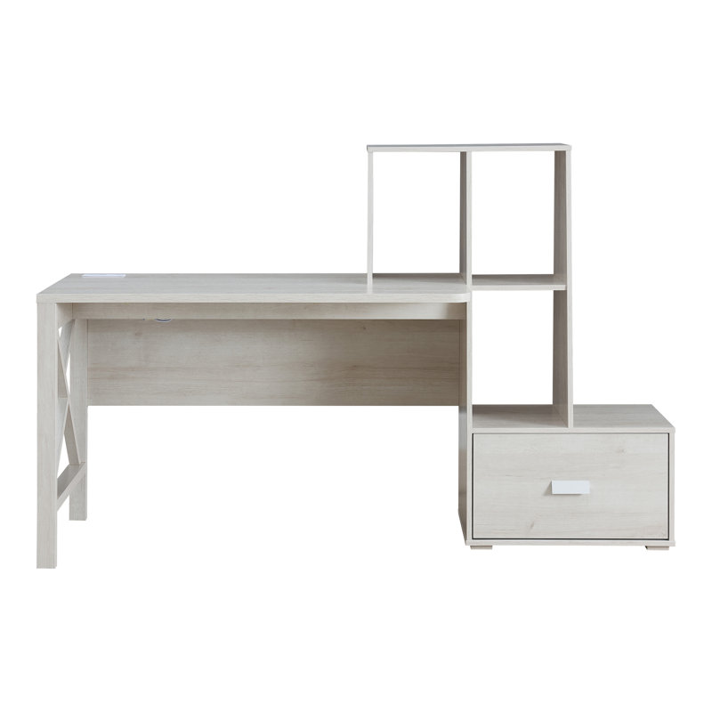 Theo Executive Desk with Power Outlet, White Oak