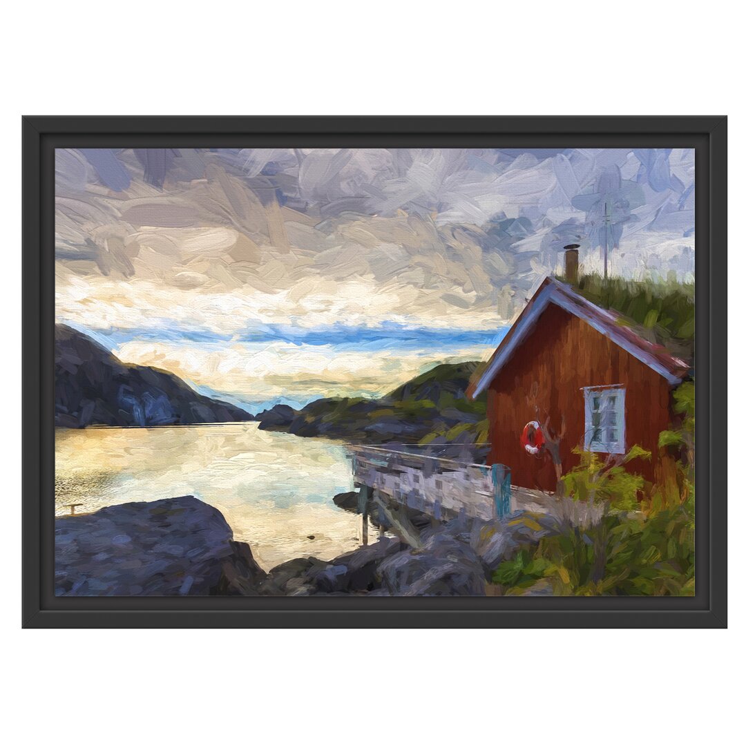 Gerahmtes Wandbild Sonnenaufgang am Fjord Norwegens