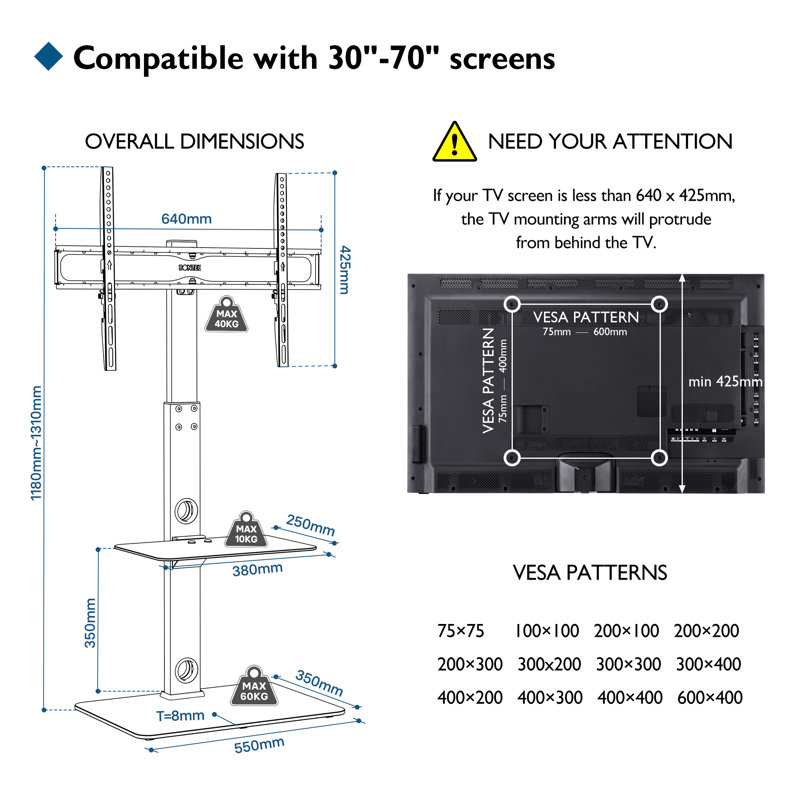 1Home Single Screen Floor Stand Mount, Black