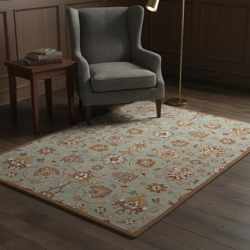 Bartz Authentic Hand-Tufted Handmade Light Blue, Chocolate & Rust Traditional All-Over Oriental Wool Area Rug
