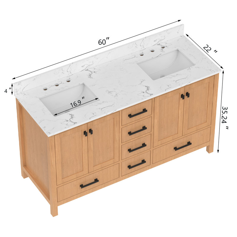 Meuble-lavabo autoportant en bois massif 60 po avec lavabo double 60 po