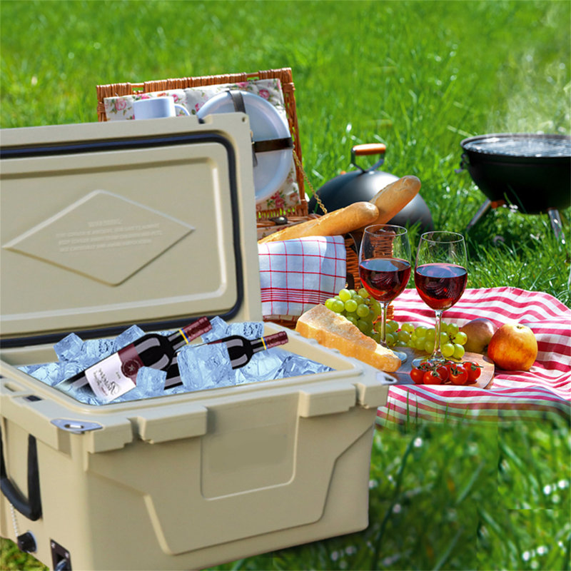 Khaki Color Ice Cooler Box 65QT Camping Ice Chest Beer Box Outdoor Fishing Cooler, Khaki
