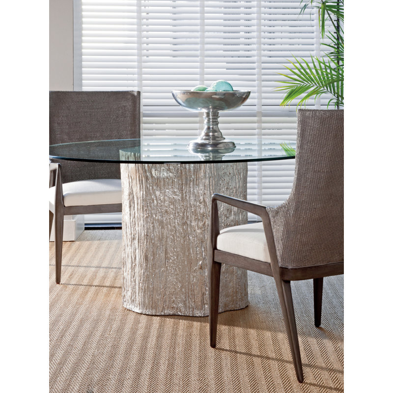 Transitional Silver Leaf 56" Round Glass-Top Dining Table