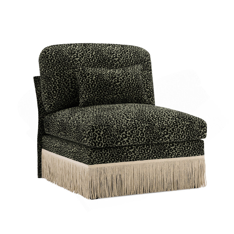 Canapé sans accoudoirs en chenille léopard avec 1 oreiller - noir vert, Noir/vert