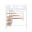 Lit mezzanine double en métal avec escalier, table et tablettes de rangement-566204343