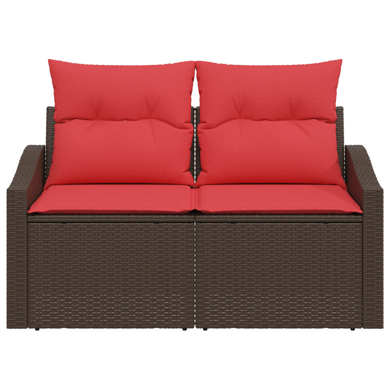  2-Seater Garden Sofa With Storage & Cushions Brown Poly Rattan, Black