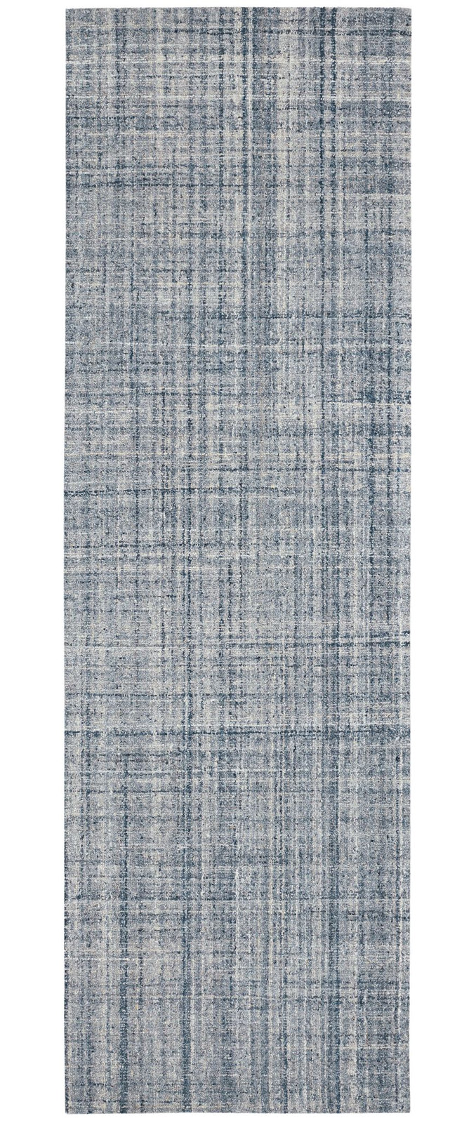 Harris Blue Brown Hand-Hooked Plaid Wool Rug, Blue/Ivory, Runner 2'6" x 8'