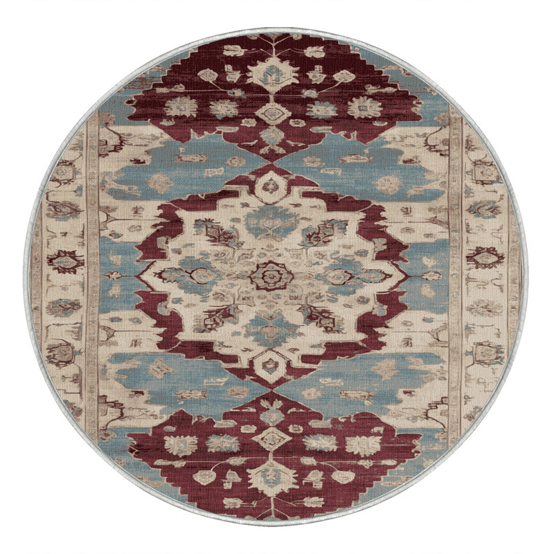 Tapis beige surteint lavable à la machine, Rond 5 pi