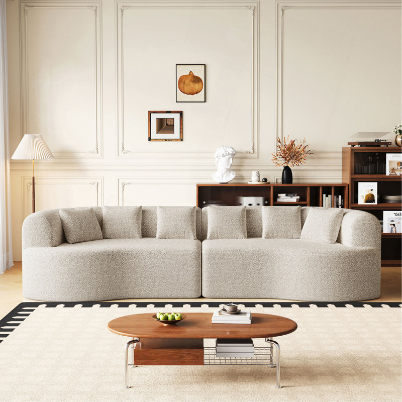 Canapé modulaire incurvé surdimensionné, 106,3 pouces, moderne, sans os, nuage, sans os, avec 6 coussins, canapé de luxe en chenille à quatre places en mousse à mémoire de forme profonde