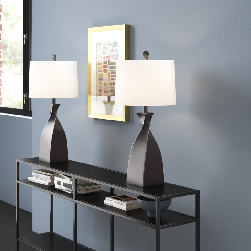 Aroha Resin Table Lamp, White Washed, Natural Burlap