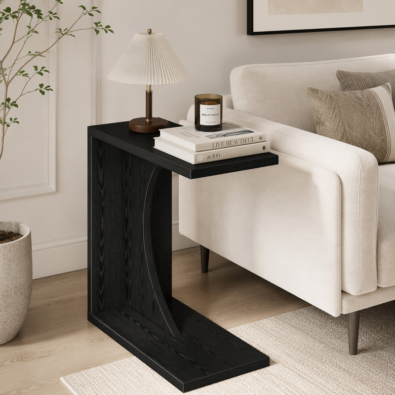 Table de bout en C, table de chevet en bois, Noir