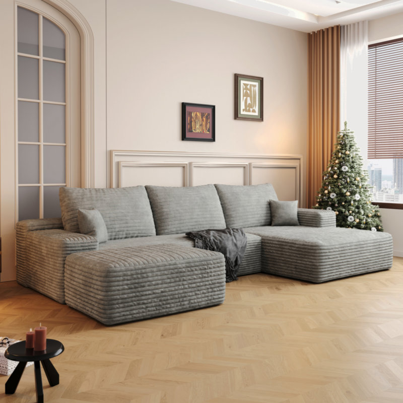 Canapé modulaire rembourré en tissu désossé de style moderne minimaliste pour le salon, canapé d'angle à siège profond, aucun assemblage requis