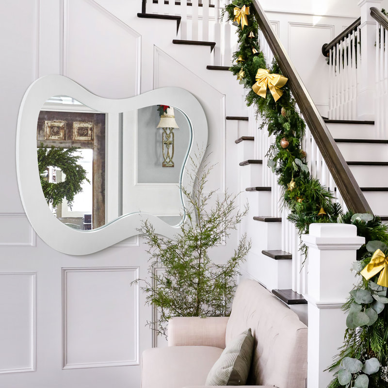 Wood Frame Flat Wall Mirror, White, 36" x 30"