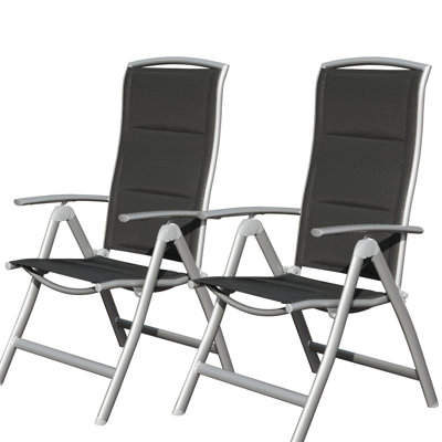 Patio Chairs Of 2, Aluminium. Dark Gray Fabric. Adjustable . Padded Seat. Foldable For Compact Storage. Beach, Deck, Garden Aluminium 2 In Gray. Design Portability. Comfortable And Suited Garden,
