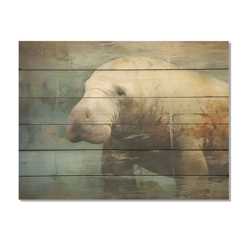 Gris humble lamantin - Art mural en bois de lamantin sur bois de pin naturel, H 10 po x l 20 po