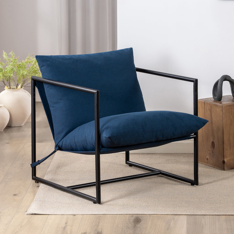 Reagle Modern Metal Framed Sling Accent Chair, Misty Navy