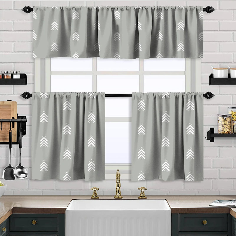 Boho Design Kitchen Valance and 2 Tiers Curtain, African Mud, Valances Tiers Cafe Curtains, Brick, 24" W x 24" L