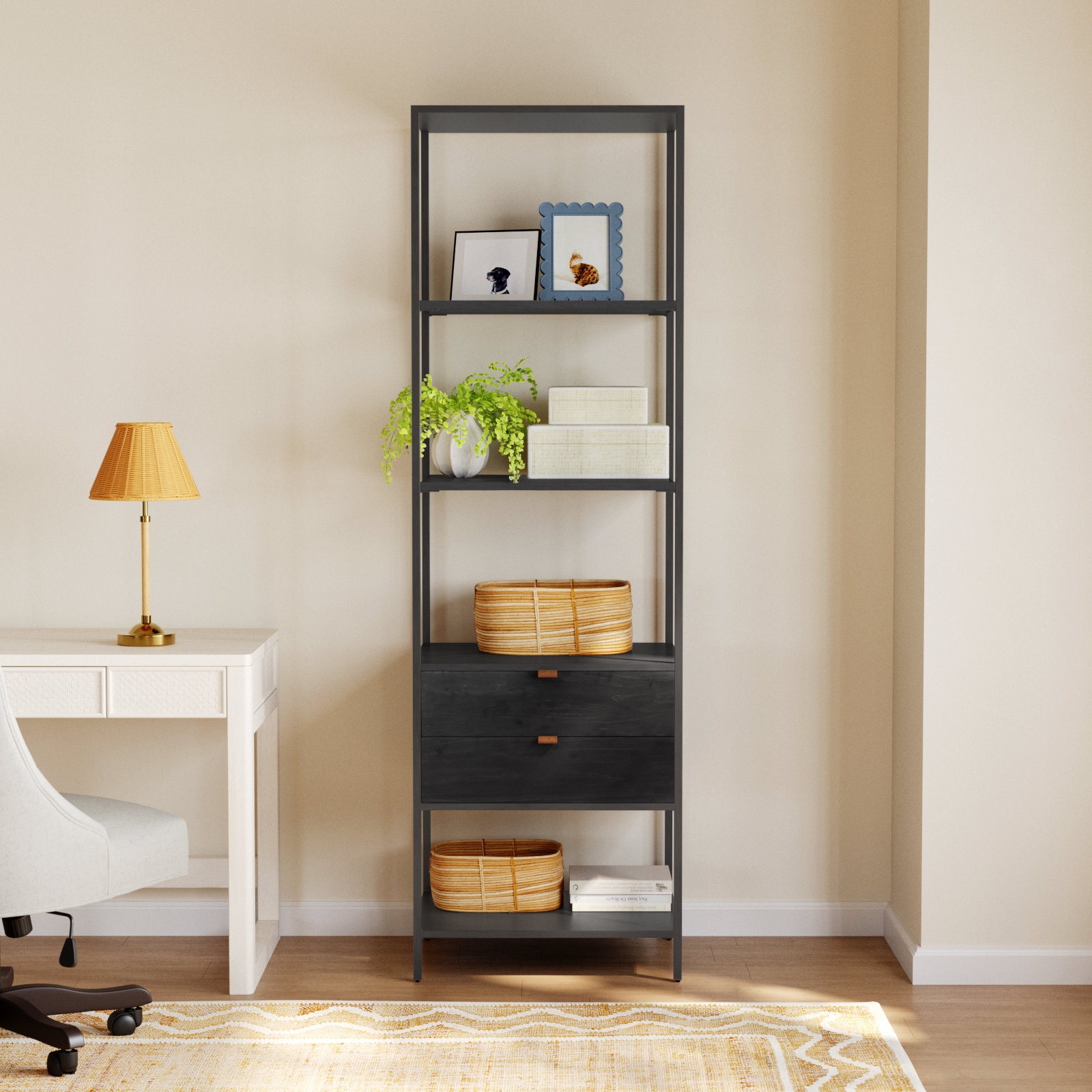 Loki Trey Bookshelf - Black Wash Poplar, Black Wash Poplar