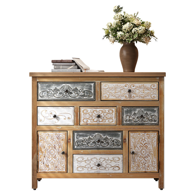 Commode d'appoint en bois Designer 7,37 po avec 7 tiroirs et 2 armoires