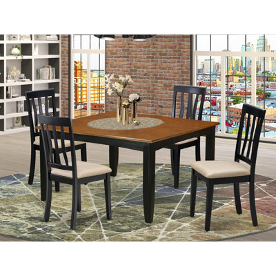 Ensemble de table de cuisine 5 pièces pour 4 personnes comprenant une table de salle à manger carrée avec rallonge papillon et 4 chaises en tissu de lin, noir et cerise