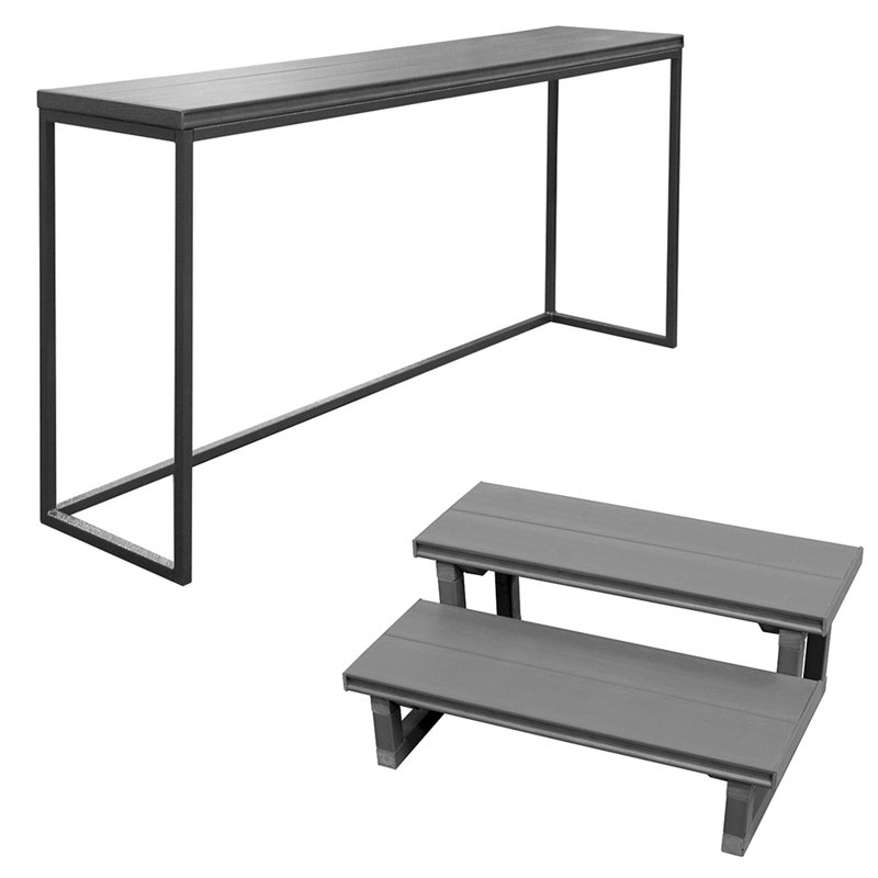 Mist Gray Synthetic 2-Tier Hot Tub Steps with Spa Bar