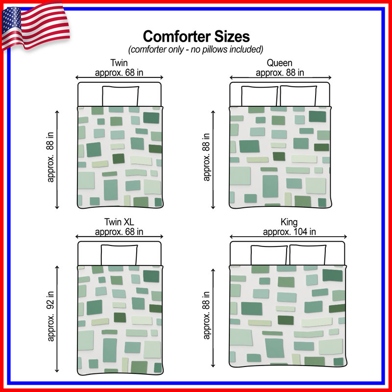 Green Rectangular Shapes Comforter, Twin