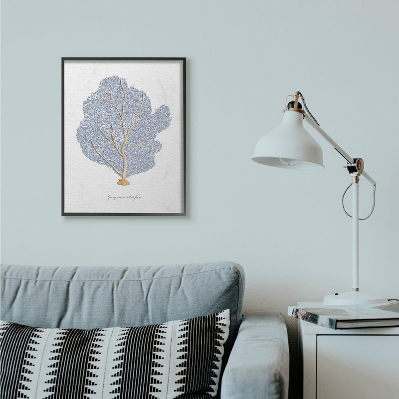 « sea life seafan painting », art textuel, H 30 po x l 24 po, Giclée encadrée noir minuit
