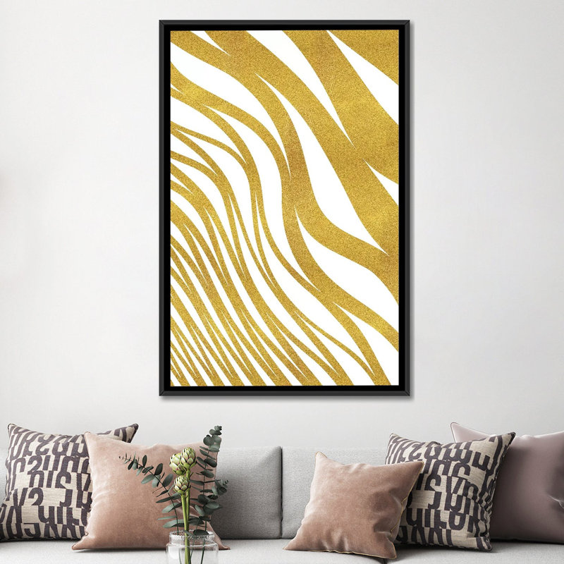 «Golden Wave», impression sur toile, H 26 po x l 18 po x P 1,5 po, Toile avec cadre flottant noir, Pas de tapis