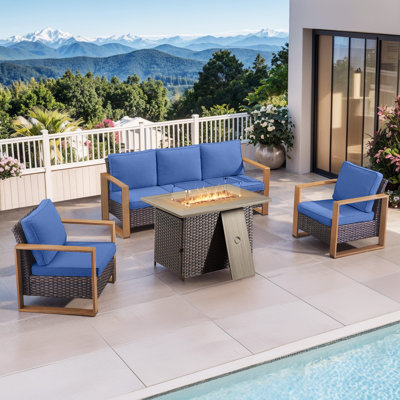 Aldiana 4-Piece Outdoor Conversation Set With Fire Pit Table, 5-Person Patio Seating Group With Sofa And Armchairs by Latitude Run
