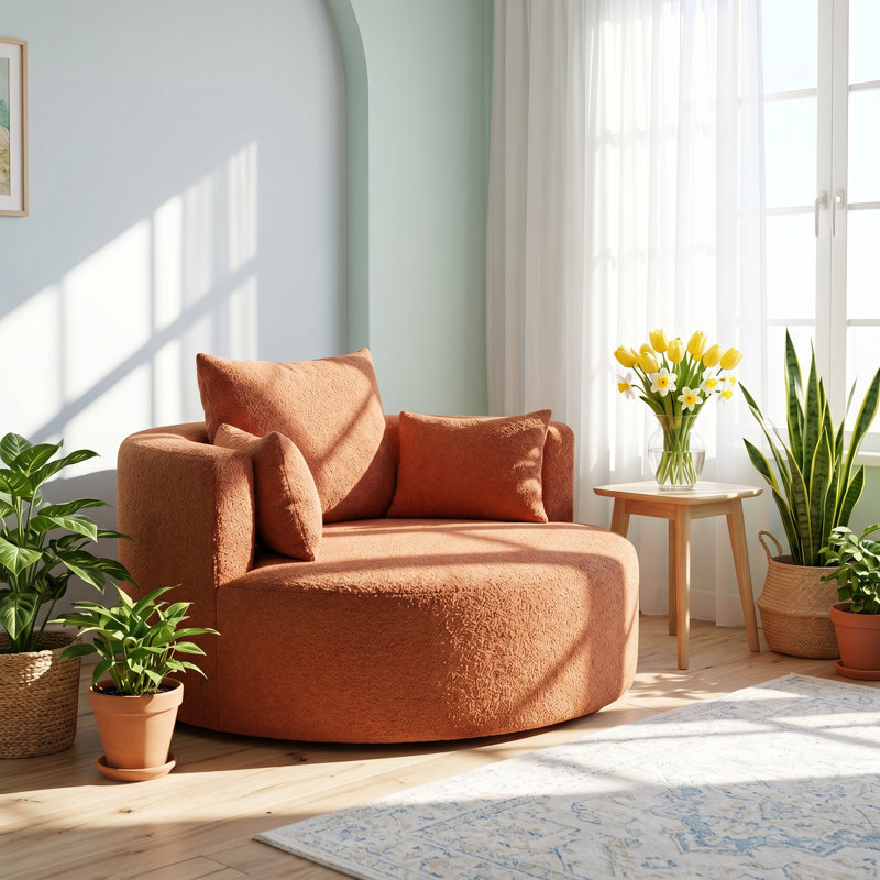 Fauteuil demi-tonneau pivotant en chenille l 56,3 po x P 56,3 po x H 35,5 po Aurelia