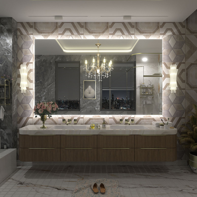 Wayfair Basics® UL Certified LED Anti-Fog Tempered Glass Bathroom/Vanity Mirror, 66" x 40"