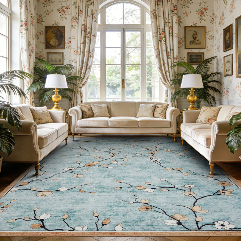 5x7 Area Rug for Living Room, Vintage Floral Rug, Washable Non Slip & Low Pile Carpet for Living Room, Bedroom, Dining Room, Green