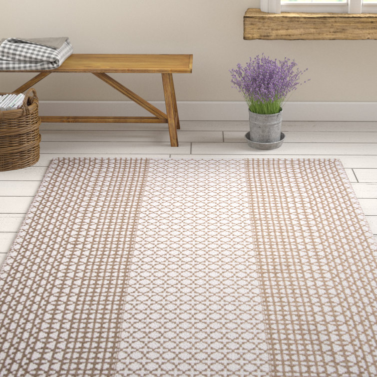 Amaral Geometric Handwoven Flatweave Cotton White/Beige Area Rug