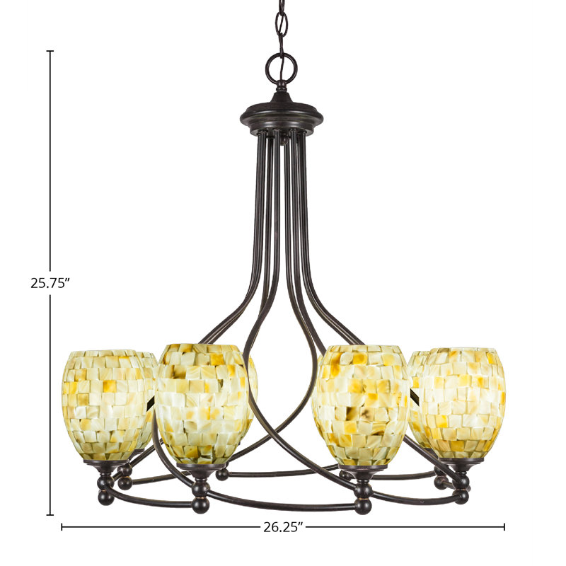 Skypark 8 Light Uplight Chandelier Shown In Dark Granite Finish With 5" Ivory Glaze Seashell Glass