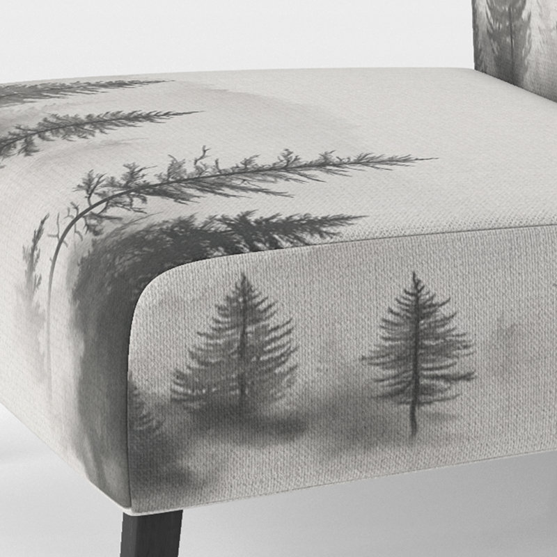 Forest Upholstered Chair - Monochrome Forest - Grey and white Foggy Pines II Side Chair, Slipper Armless